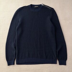 The Kooples Sweater Women's Large Black Blue Striped Merino Wool Zip Shoulder